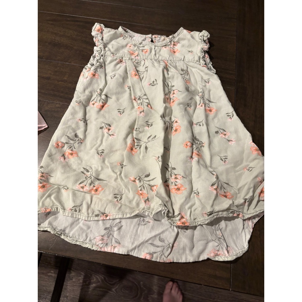 Copper Key Girls Sage Green Floral Linen Blend Ruffle Sleeveless Dress Size 4
